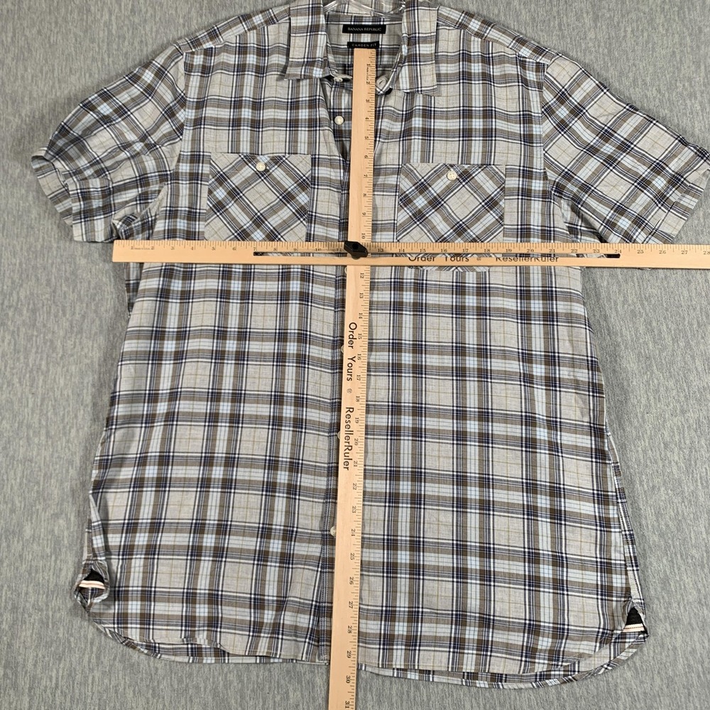 Banana Republic Shirt Mens XL Gray Plaid Camden Fit Short Sleeve Button Front - Picture 5 of 10